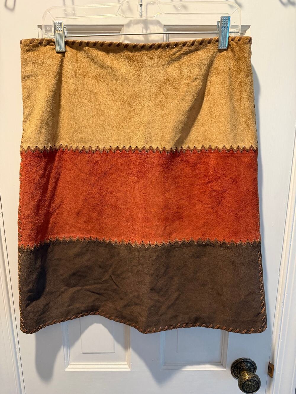 RARE Vintage Boho Chic Suede Bagatelle 70s Style Colorblock Midi Skirt - Size 12